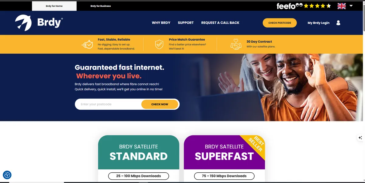 Homepage of Brdy, a satellite broadband provider